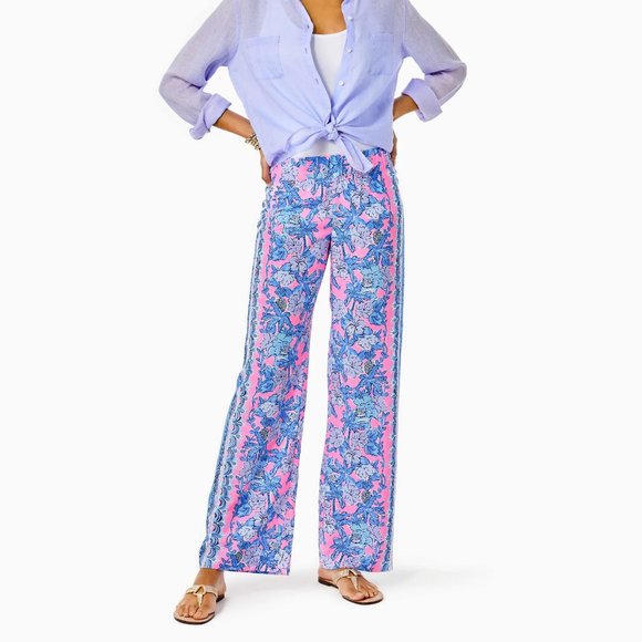 Lilly Pulitzer Pants - Lilly Pulitzer bal harbor palazzo soleil pink palm paradise engineered M NWOT